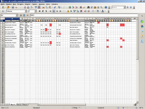 Отчет «Об отработанном времени» - экспорт в OpenOffice Calc